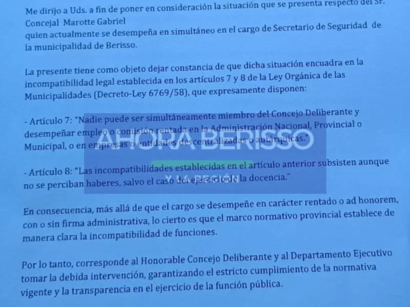 Presentaron un pedido para apartar a Gabriel Marotte por presunta incompatibilidad de cargos