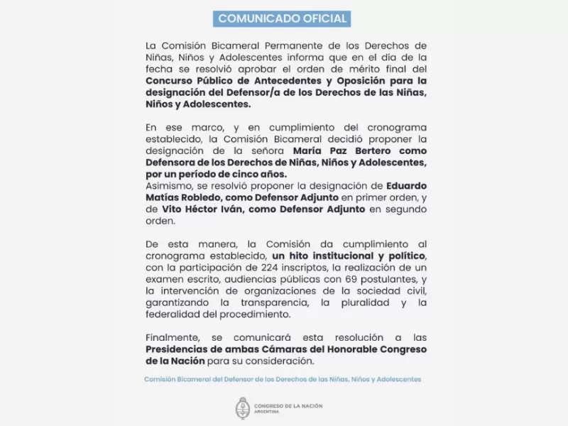 La oposición denuncia militancia en la elección de la nueva Defensora de Niños