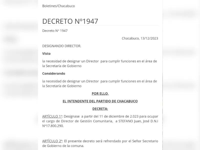 Internas en Chacabuco: apuntan a Juan José Stefano por pactar con el oficialismo local