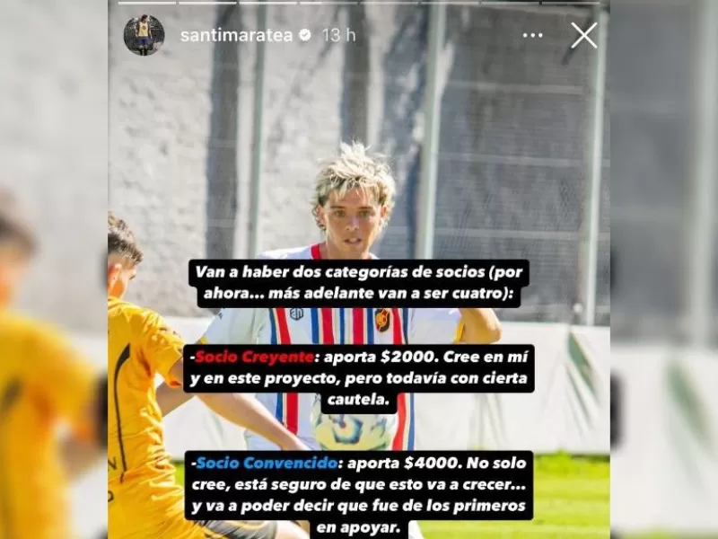 Maratea propone a sus seguidores acompañar su sueño en el fútbol profesional