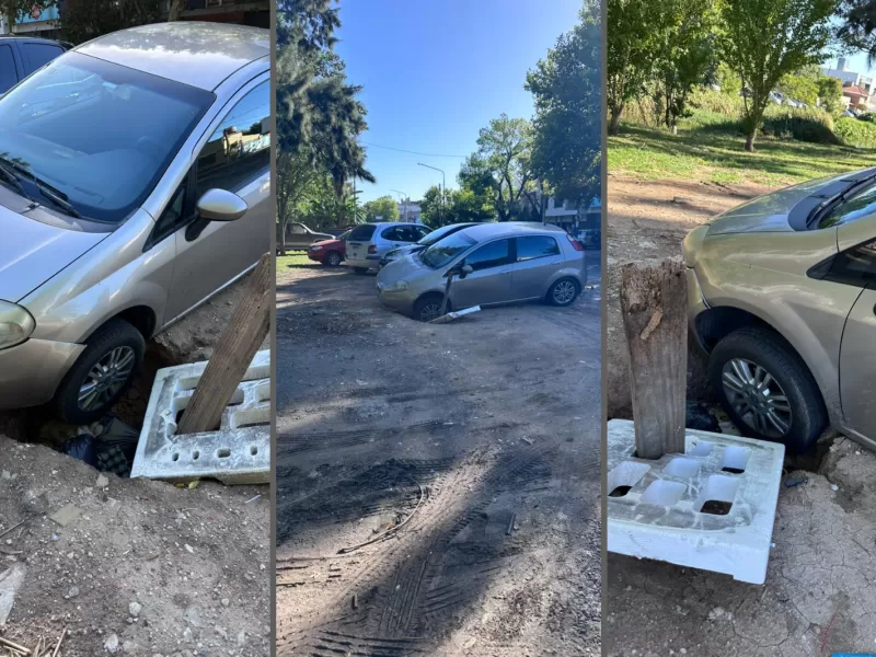 Un auto cay&oacute; en un pozo en la zona de 7 y 165 en Berisso