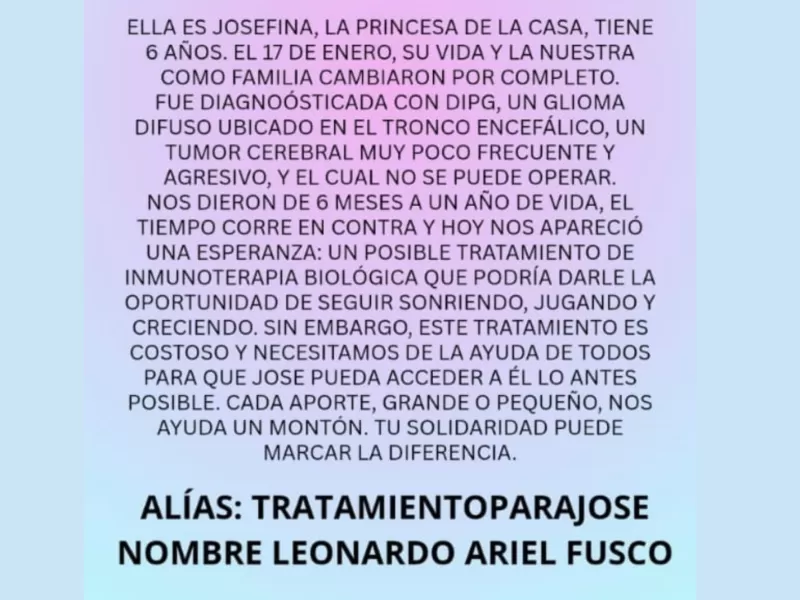 Josefina necesita acceder a un tratamiento de inmunoterapia biológica para enfrentar un tumor cerebral