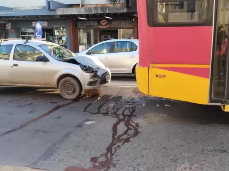 Choque entre un micro y un auto en pleno centro de Berisso