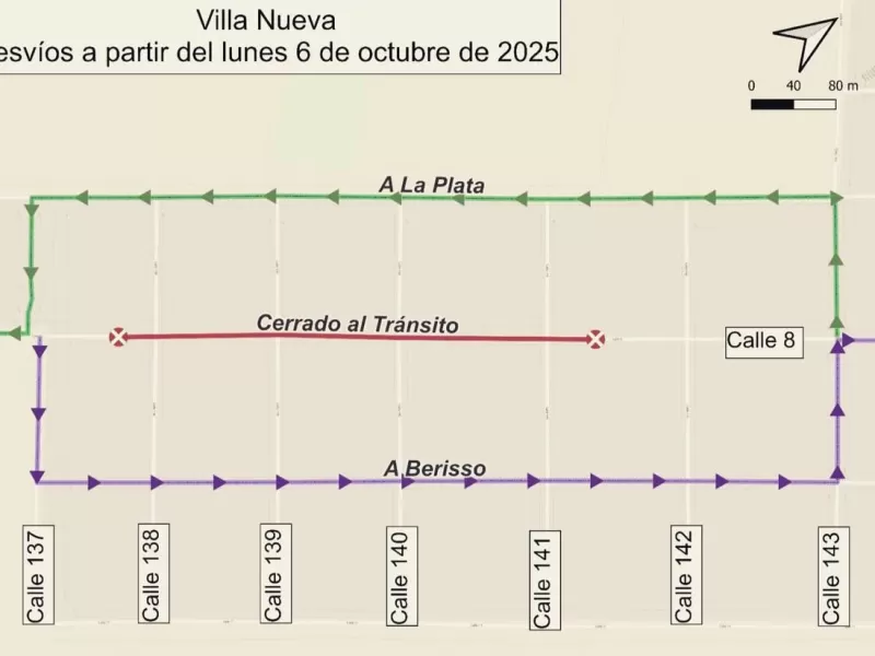Desvío por obra en Villa Nueva: corte total en calle 8 entre 137 y 142