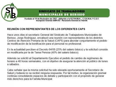 Municipales de Berisso reclaman mejoras para trabajadores de los CAPS